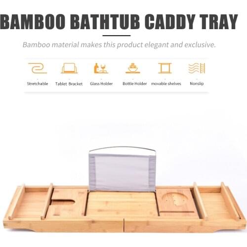 Nonslip Bathtub Shelf Bathtub Caddy Tray Bamboo Spa Bathtub Caddy Organizer Serving Tray Book Wine Holder with Extendable Sides