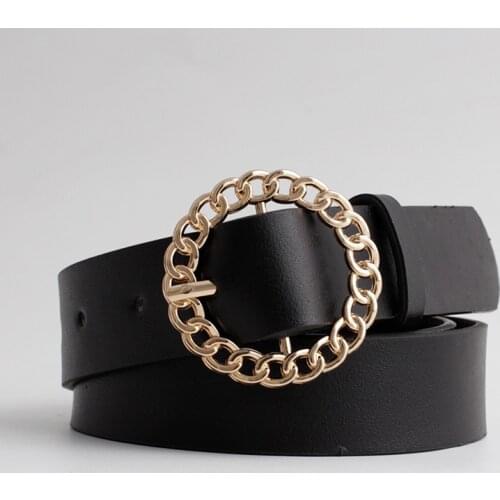 2020 New Designer Womens Hollow Out O Ring Round Buckle Belt Female Adjustable Black White Brown Leather Waist Belts for Women