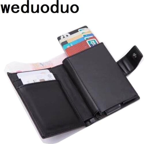 New Metal Credit Card Holder Automatic Pop Up Vintage Aluminum Wallet PU Leather Anti-theft Rfid Blocking Wallet Men card Holder