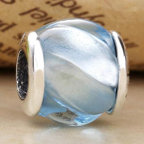 Original Waves Sculpted Blue Ripples With Aqua Blue Crystal Beads Fit 925 Sterling Silver Charm Europe Bracelet DIY Jewelry