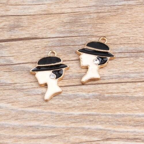 10PCS/Lot 16*23MM Gold Color Women Head Shape Charms Enamel Alloy Pendant Fit for Bracelet DIY Fashion Jewelry Accessories