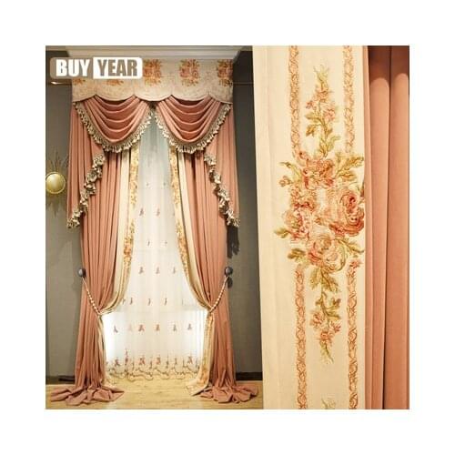 French Light Luxury Flannel Embroidery Stitching Thickening Blackout Curtains for Living Room and Bedroom Custom Products