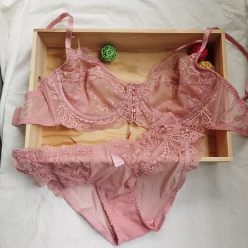 Wriufred Sexy ultra-thin underwear fashion ribbon big breasts lingerie underpants semi-perspective bra panty set