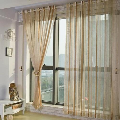 Chenille Orange Red Gold Silk Stripe Bedroom Window Screen Voile Light Coffee Modern Tulle Curtains For living room Sliding Door