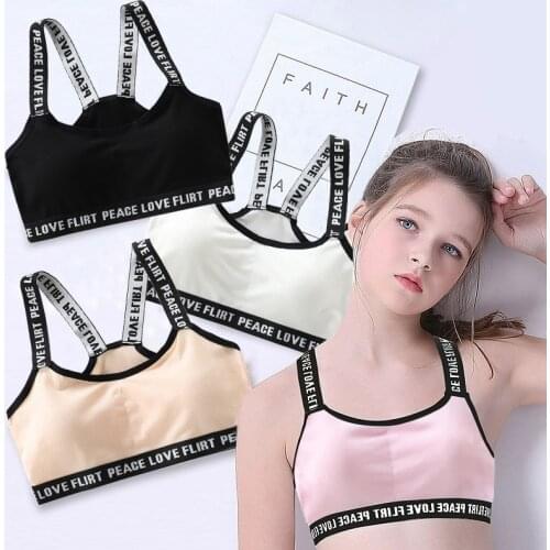 Teenage Sport Underwear Training Bra for Girls 8-16Y Push Up Running Yoga Underwear Kids Padded Racerback Bra Letter No Rims