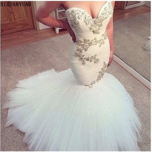 New Arrival Mermaid Wedding Dresses Vintage Beading Applique Tulle Organza Wedding Bridal Gown Vestido De Noiva