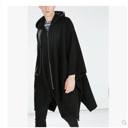Trench Men Fringed Cape Coat Catwalk Bat Shirt Long Hooded Sweatshirts Irregular Hem Coat Singer Costumes Autumn And Winter 5xl