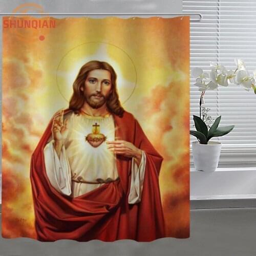 Jesus Christ Custom Shower Curtain Fabric polyester Bath Curtain Acceptable Custom Bath screens for Bathroom