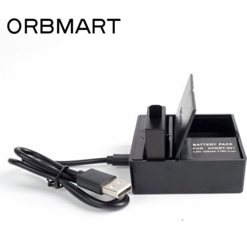 ORBMART Duouble Dual Ports Bttery Charger For Go Pro Gopro Hero 5 6 7 Black Action Camera Accessories With Usb Cable Battery Box