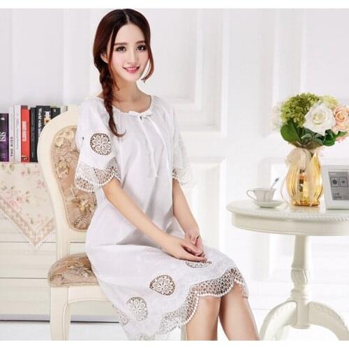 Spring Summer Ladies Short-Sleeved 100% Cotton Luxury Embroidered Korean Edition Princess Nightgown Sleepwear Casual Homewear