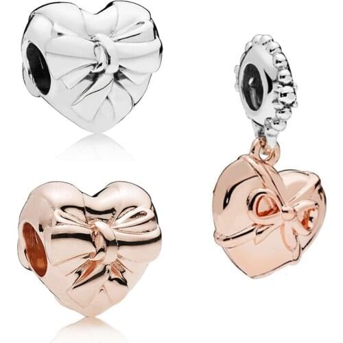 3 Styles Bow Love Heart Charm Beads for Jewelry Making Fashion Love Sign Silver 925 Jewelry Vintage Beads for Charms Bracelets