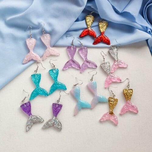 Fashion Fantasy Mermaid Tail Dangle Earrings for Women Perform Girl Fairy Animal Resin Pendant Ear Jewelry