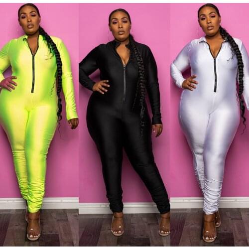 Zipper Long Sleeve Bodycon Jumpsuit Women Skinny Plus Size XL~5XL Rompers Sexy Club Birthday Outfits Overalls Fall Clothes