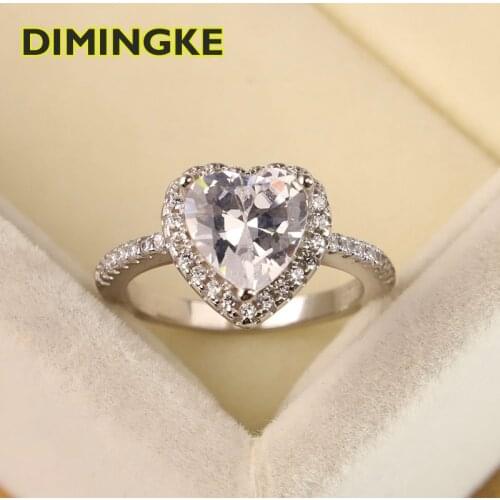DIMINGKE 6*6MM Heart-shaped High Carbon Diamond Female Ring 100%-S925 Sterling Silver Party Romantic Lover Jewelry Gift