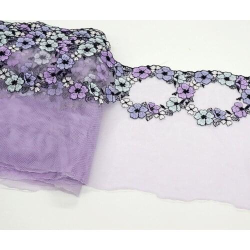 1Meter 17.5CM Wide Floral Garland Embroidered Lace Trim Soft Purple Mesh Fabric For Lingerie Underwear Dress Bra Decor Handmade