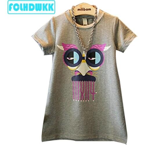 2019 Summer Girl Dress Cartoon Print Grey Toddler Kids Dress For Baby Girls Children CLothing Children Dress 0-8Y Kids Dresses