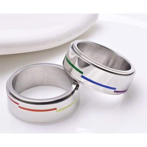 2021 Hot Sale Cute Romantic Colorful Enamel Thumb Ring For Man Stainless Steel Rotatable Goth Rings For Unix Finger Ring Jewelry