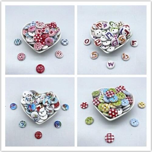 30 pcs 15mm Round Button Monogrammed Christmas Stripe Plaid Button Love Scrapbooking for Wedding Decor Sewing Accessories