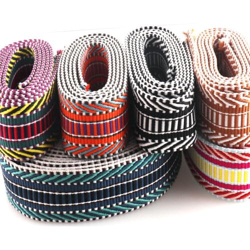 38mm 6 YARDS 6 colors Striped webbing nylon webbing cotton webbing ribbon pattern canvas strap jacquard ribbon upholstery webb