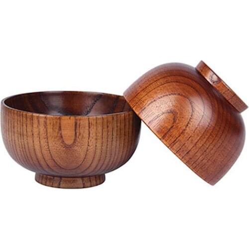 6 Pieces/set Wooden Handmade Bowl and Spoon for for Rice Miso Serving Home Kitchen Tableware