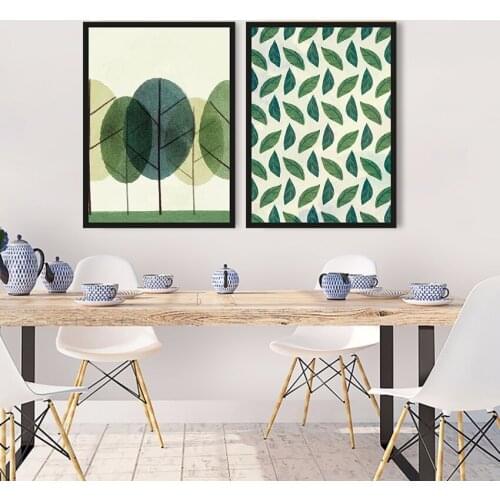 Abstract Minimalist Green Tree Canvas Painting Cute Cartoon Forest Landscape Poster Hd Print Wall Art Picture For Living Room