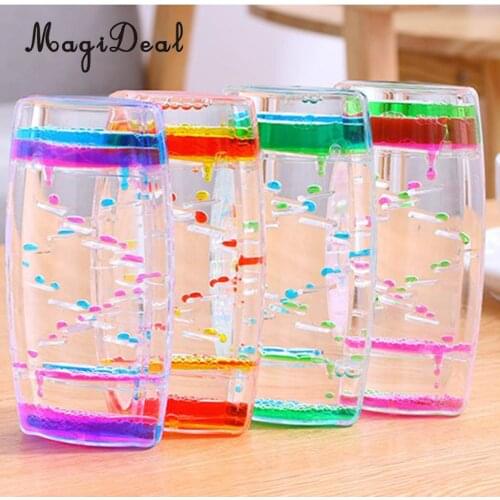 MagiDeal 1Pc Acrylic Creative Square Floating Oil Liquid Bubbler Motion Timer Hour Glass Ladder Home Desk Decor Random Color