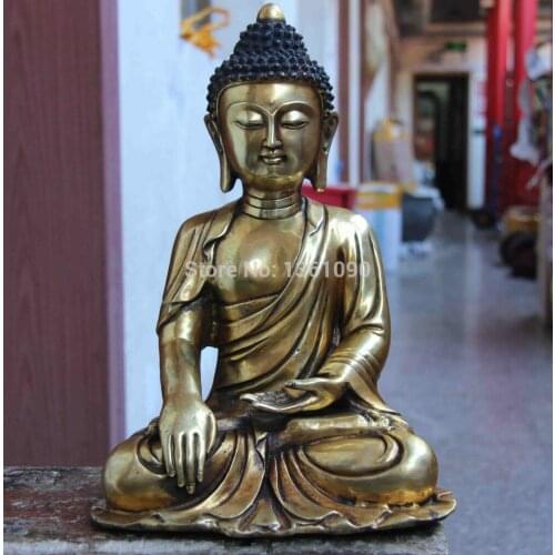 Free Shipping 001240 Tibet Buddhism Temple Copper Bronze Gild Tathagata Sakyamuni Buddha God Statue