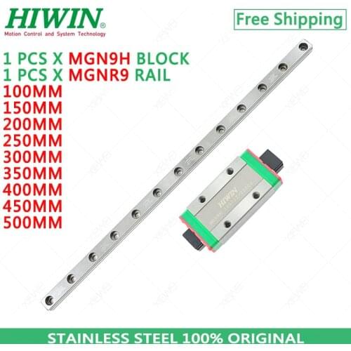 Free Shipping HIWIN MGN9 Stainless Steel 9mm Linear Rail 250mm 300mm 350mm 400mm with MGN9H Slide Block Carriage for 3D Printer