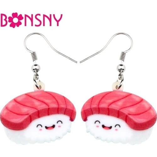 Bonsny Acrylic Happy Japanese Fillet Sushi Rice Earrings Drop Dangle Funny Cute Jewelry For Women Girls Teens Gift Accessories