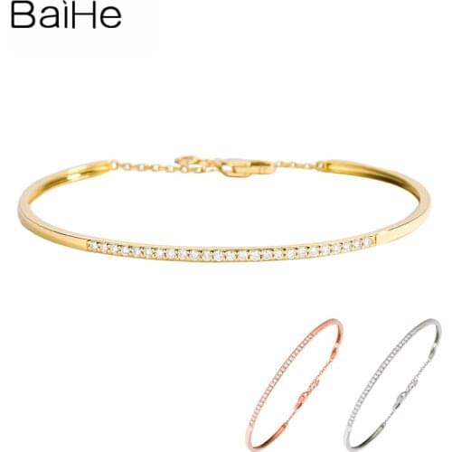 BAIHE Solid 18K Yellow Gold 0.23ct H/SI sparkling Diamonds Bracelet Women Fine Jewelry браслет браслеты Wedding Christmas Gift