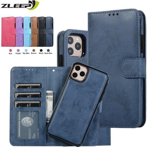 Luxury Leather Flip Wallet Case For iPhone 11 Pro Max 11promax Removable Car Magnetic Card Holder Phone Bags Cover Mujer Coque