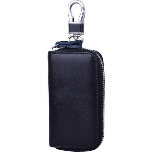 Genuine Leather Car Key Case Key Wallet Holder Keychain Holder Metal Hook and Keyring Coin Holder Zipper Wallet Bag for Men Wome