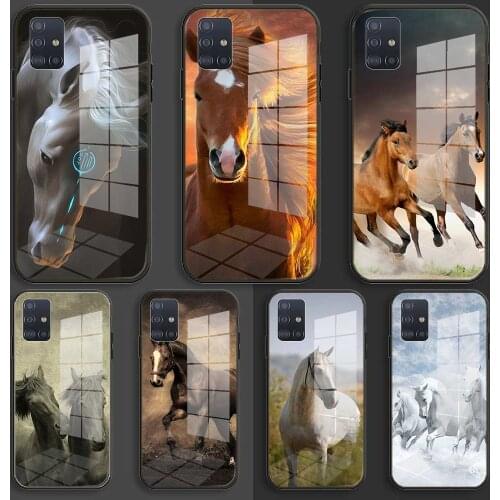 Horse Animal Printed Soft Silicone Glass Case For Samsung Galaxy A10 A20 A30 A40 A50 A70 A31 A51 A71 Balck Cover