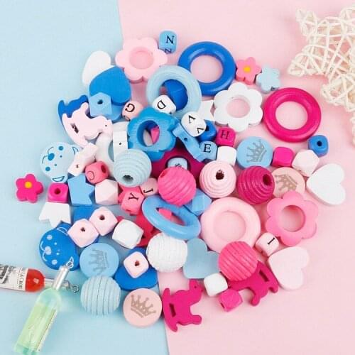 Wooden Mixed Peach Heart Beads Peach Heart Five-Pointed Star Beads Small Flower Beads Square Scattered Beads Jewelry