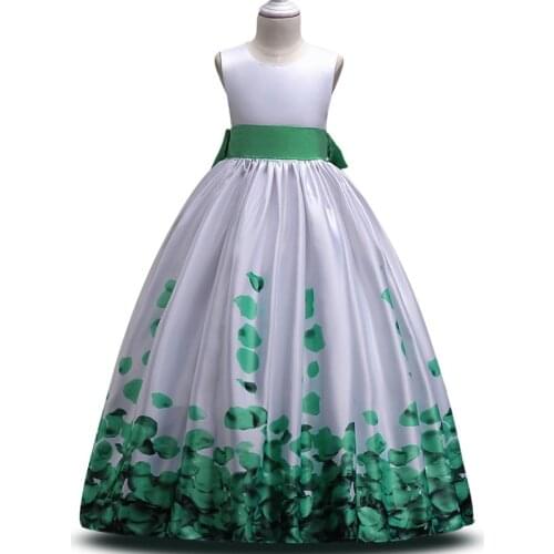 Kids Girls Elegant Wedding Flower Girl Dress Princess Party Pageant Formal long Petal Dress Sleeveless Satin Dress Teens 3-14 Y