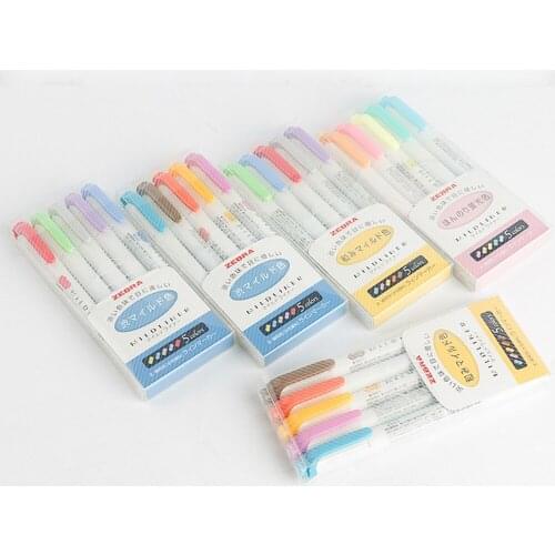 Highlighter Marker Double-Sided Round Toe/Oblique WKT7 3/5 Colors Absorted Office and School Supply