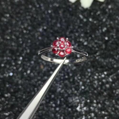 S925 silver inlaid with natural red ruby ring natural gemstone ring fashion round Flower Wreath jewelry holiday gift envelope