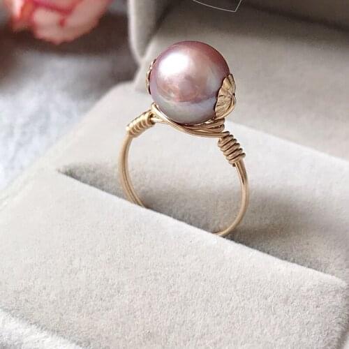 10MM Natural Purple Pearl Rings Gold Filled Handmade Knuckle Ring Mujer Boho Bague Femme Minimalism Jewelry Rings for Women