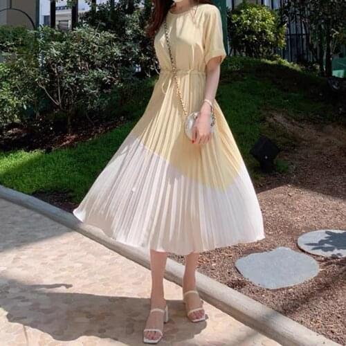 Korean Style Temperament Waist Slim Pleated Dress Long Skirt
