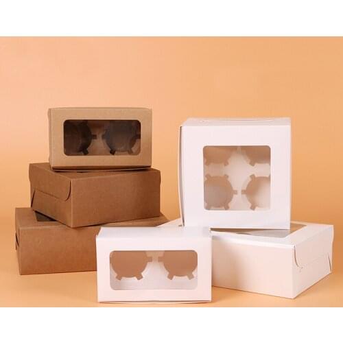Muffin packaging boxes 2/4/6 cupcake boxes,Kraft paper gift cake box with pvc window,craft paper box 20pcs/lot