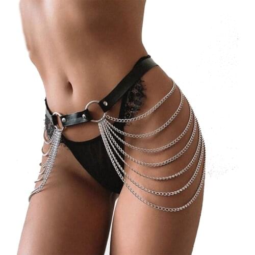 Leather Leg Harness Woman Garter Belt Stockings Sexy Lingerie Fetish Body Bondage Waist Chain Belts Garter Suspenders Straps
