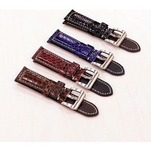 Fashion Handmade 20mm 22mm 24mm Black Blue Snake Skin Leather Watchband For PAM Zenith Amry Military Watch Strap Bracelet