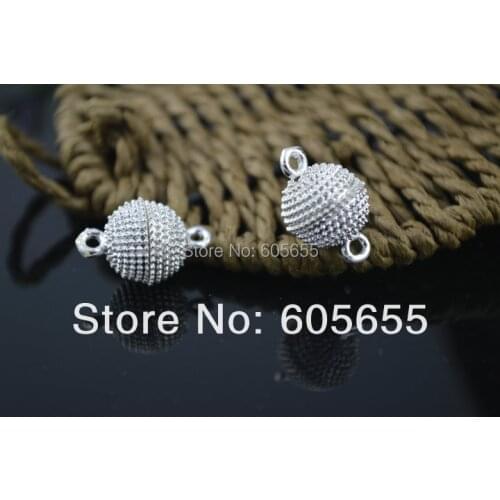 12mm Silver Color Plating Spotted Magnetic Round Necklace Clasps Jewelry Findings Connectors 20pc / Lot Free Shipping