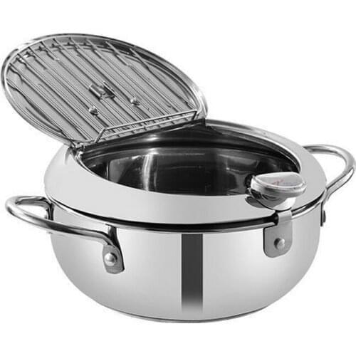 Kitchen Deep Frying Pot Thermometre Tempura Fryer Pan Temperature Control Fried Chicken Pot Cooking Tools A Thermometer and Lid