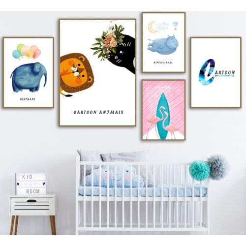 Lion Elephant Flamingo Mole Cartoon Quote Nordic Posters And Prints Wall Art Canvas Painting Animals Wall Pictures For Kids Room