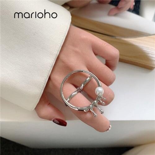 Marioho Simplicity Geometric Irregular Rings Line Metal Gold Silver Color Big Rings For Women Party Wedding Jewelry Gift
