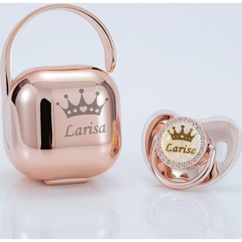 MIYOCAR personalized Metallic rose gold bling pacifier and pacifier storage box Nipple Storage set case holder