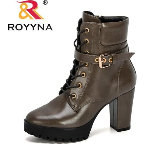 ROYYNA 2020 New Designers High Heel Ladies' Autumn Boots Lace Up Zip Platform Mid-Calf Boots Ladies Fashion Shoes Feminimo Comfy