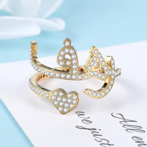 New Custom Name Rings Gold Stainless Steel Ring Custom Arabic Iced out Name Ring For Women Heart Bling Bling Jewelry Not Fade