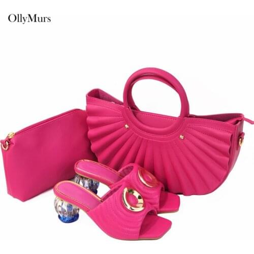 New Arrival Fashion High Heels Shoes And Bag Set Italian Style PU Leather Woman Shoes And Bag Set For Party Dress On Stock